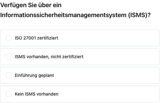 Vendor survey question with ISMS response options in Kopexa
