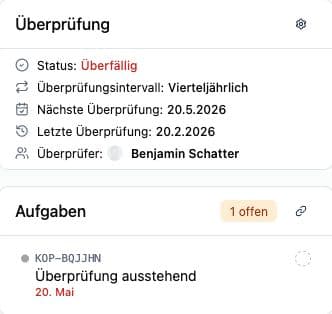 Vendor review interval and linked follow-up task in Kopexa