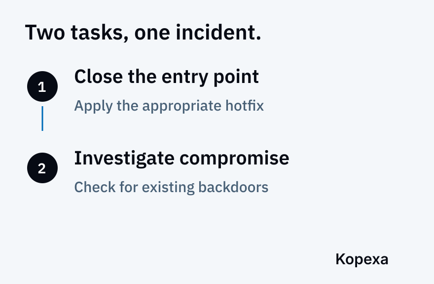 Two different tasks for affected systems: close the entry point and investigate existing compromise.